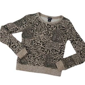 Animal Print Knit Jeweled Sweater Long Sleeve Crew Neck Casual Top
